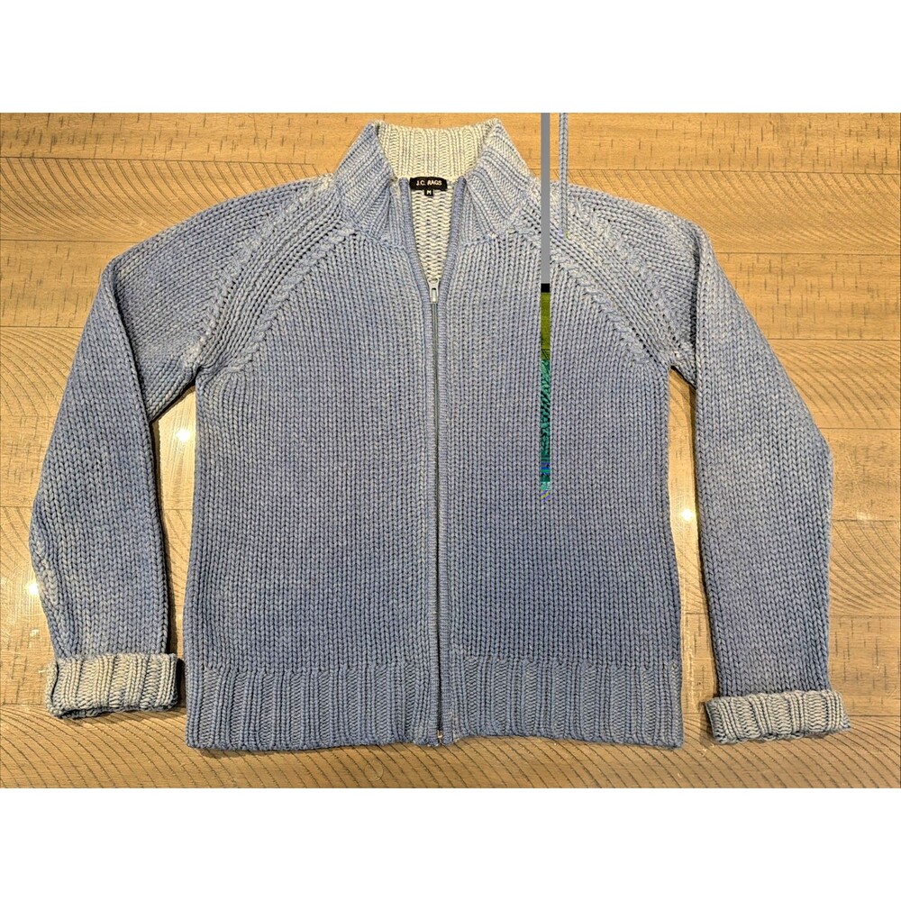 Lambswool Full Zip Sweater Cardigan Womens Medium Blue Cozy Warm Soft Comfy